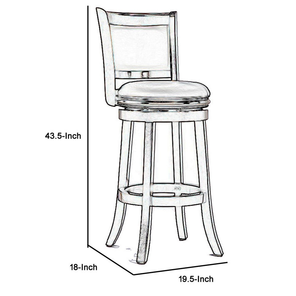 Benjara Round Wooden Swivel Barstool with Padded Seat And Back, Dark Brown