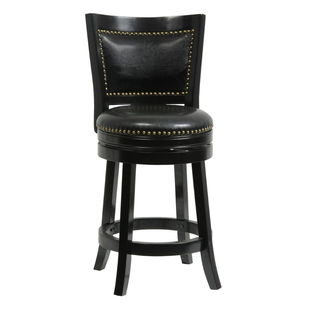 Benjara Nailhead Trim Round Leatherette Counter Stool with Flared Legs, Black