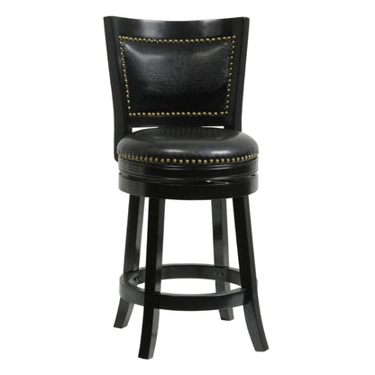 Benjara Nailhead Trim Round Leatherette Counter Stool with Flared Legs, Black