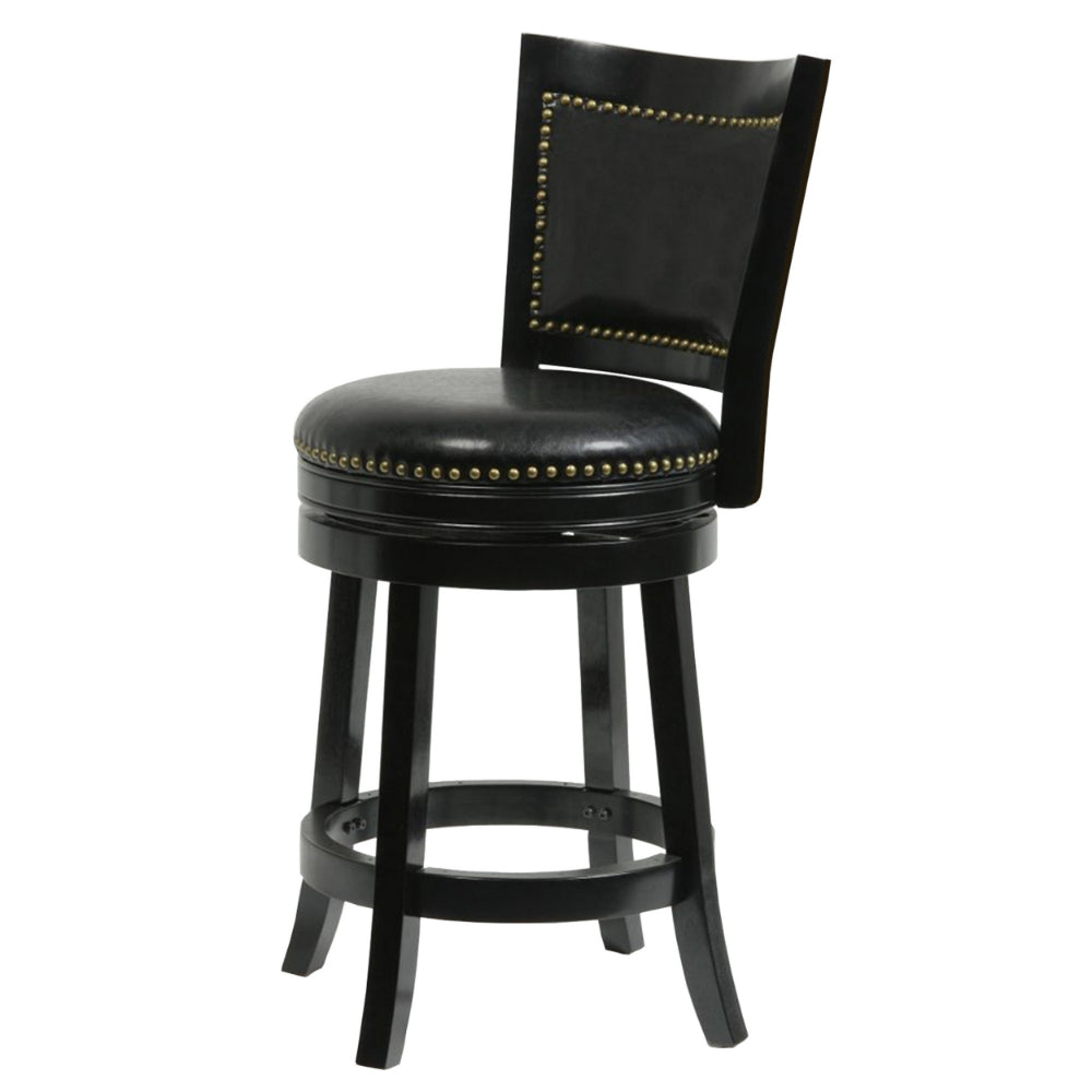 Benjara Nailhead Trim Round Leatherette Counter Stool with Flared Legs, Black