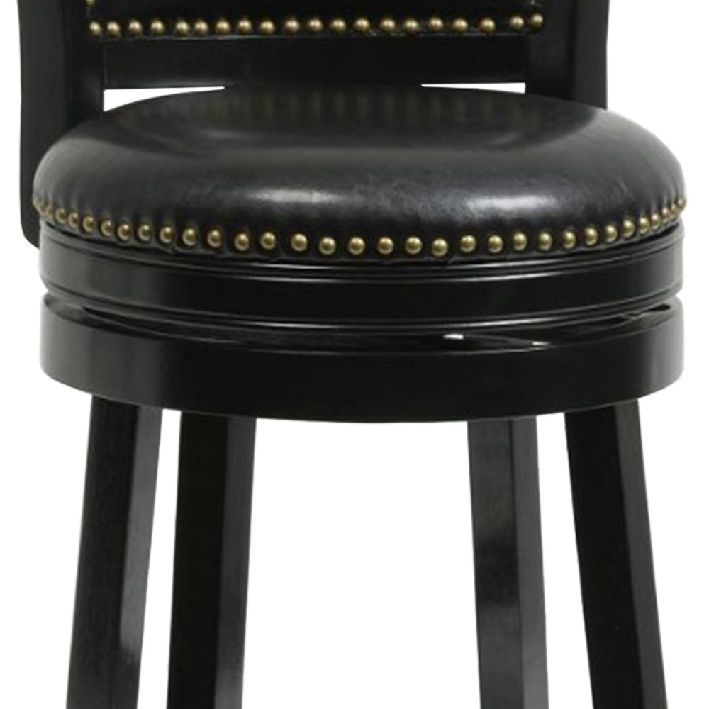 Benjara Nailhead Trim Round Leatherette Counter Stool with Flared Legs, Black