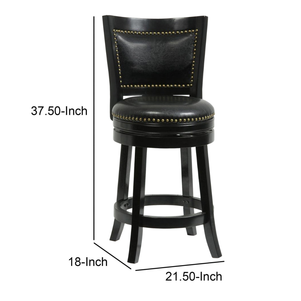 Benjara Nailhead Trim Round Leatherette Counter Stool with Flared Legs, Black