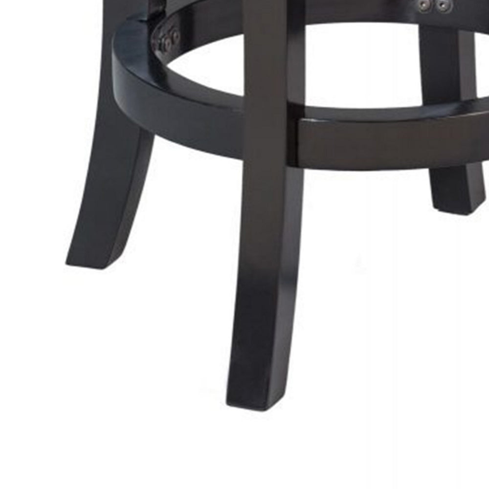 Benjara Nailhead Trim Round Leatherette Swivel Counter Stool with Flared Leg, Black