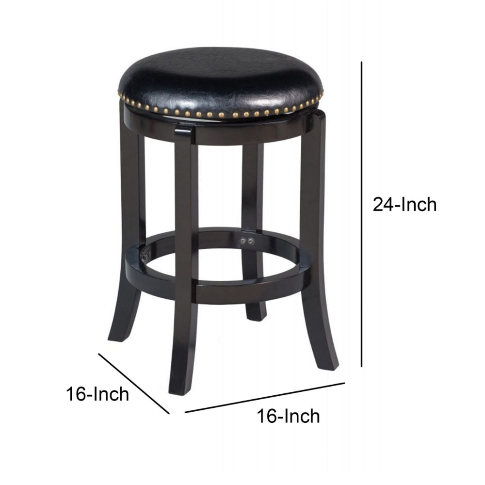 Benjara Nailhead Trim Round Leatherette Swivel Counter Stool with Flared Leg, Black