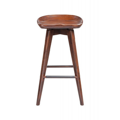Benjara Contoured Seat Wooden Frame Swivel Barstool with Angled Legs, Dark Brown