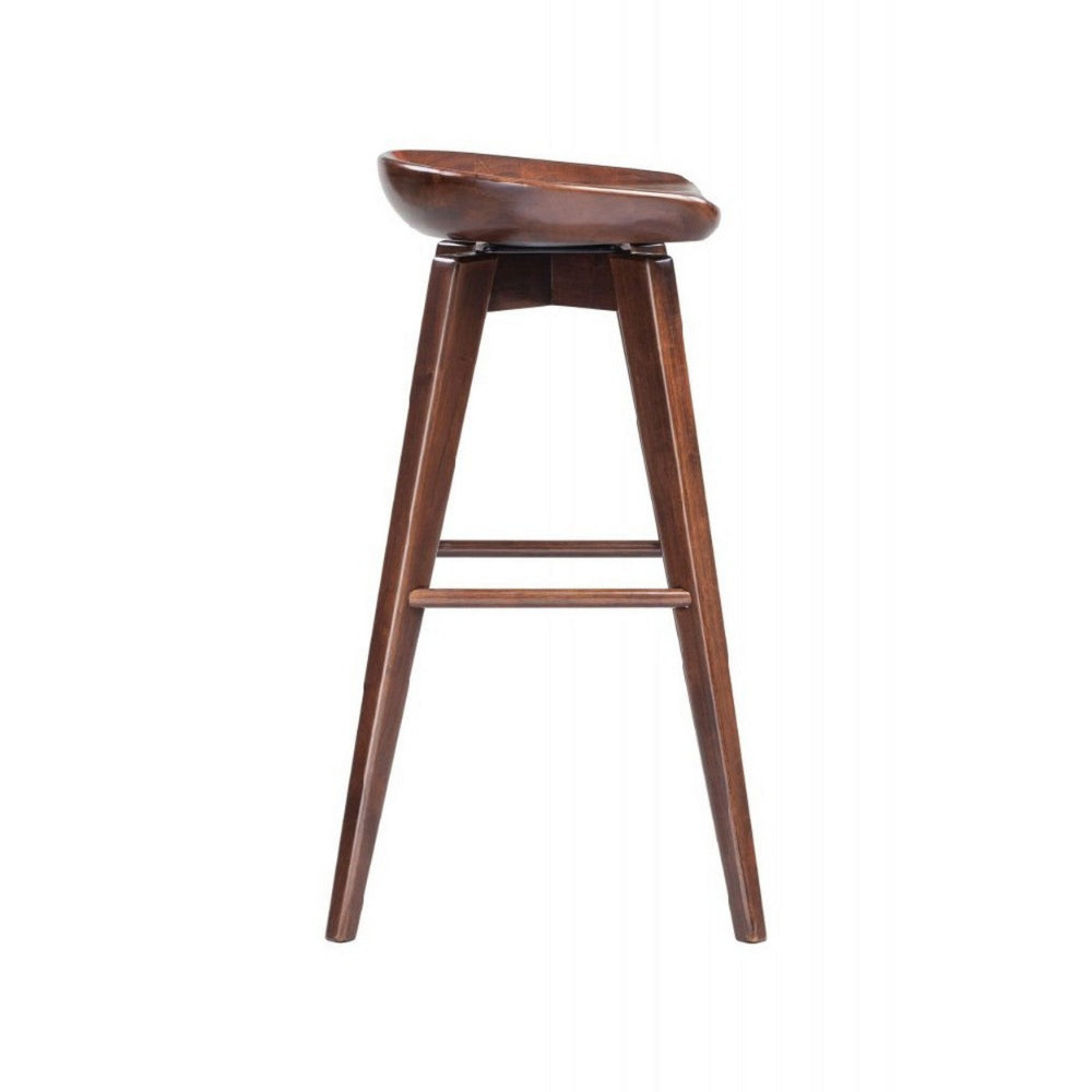 Benjara Contoured Seat Wooden Frame Swivel Barstool with Angled Legs, Dark Brown