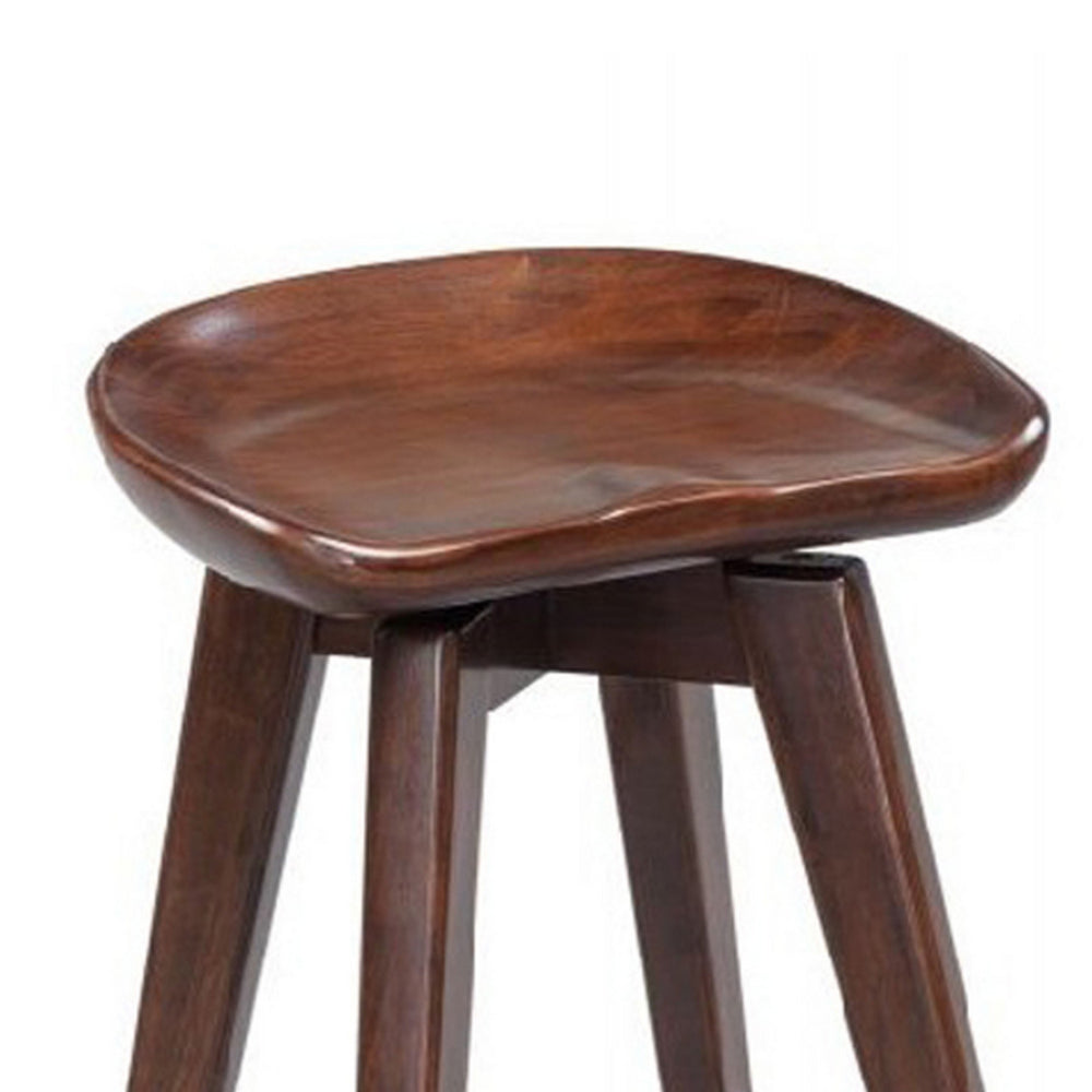 Benjara Contoured Seat Wooden Frame Swivel Barstool with Angled Legs, Dark Brown