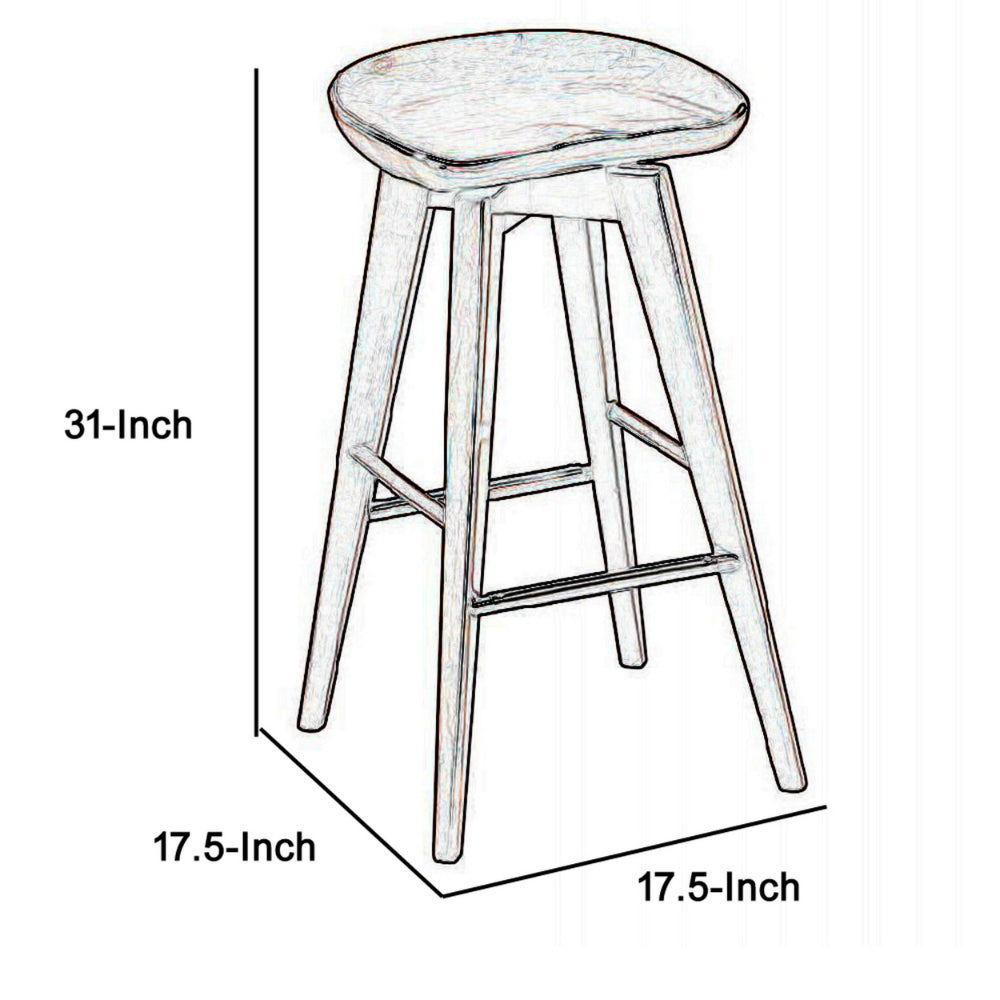 Benjara Contoured Seat Wooden Frame Swivel Barstool with Angled Legs, Dark Brown
