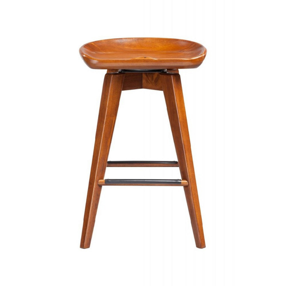 Benjara Contoured Seat Wooden Swivel Counter Stool with Angled Legs, Walnut Brown