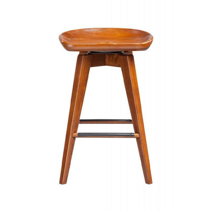 Benjara Contoured Seat Wooden Swivel Counter Stool with Angled Legs, Walnut Brown