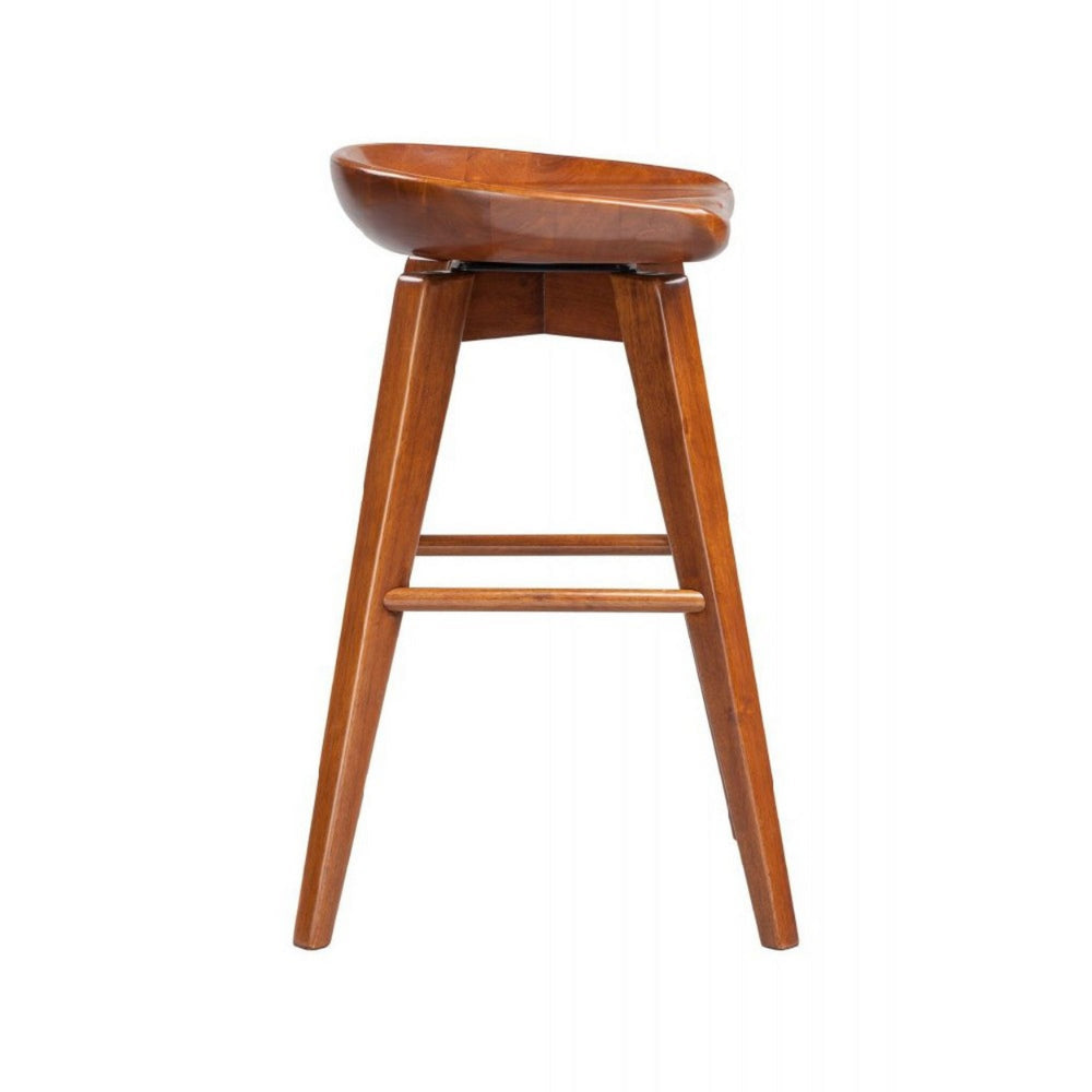 Benjara Contoured Seat Wooden Swivel Counter Stool with Angled Legs, Walnut Brown