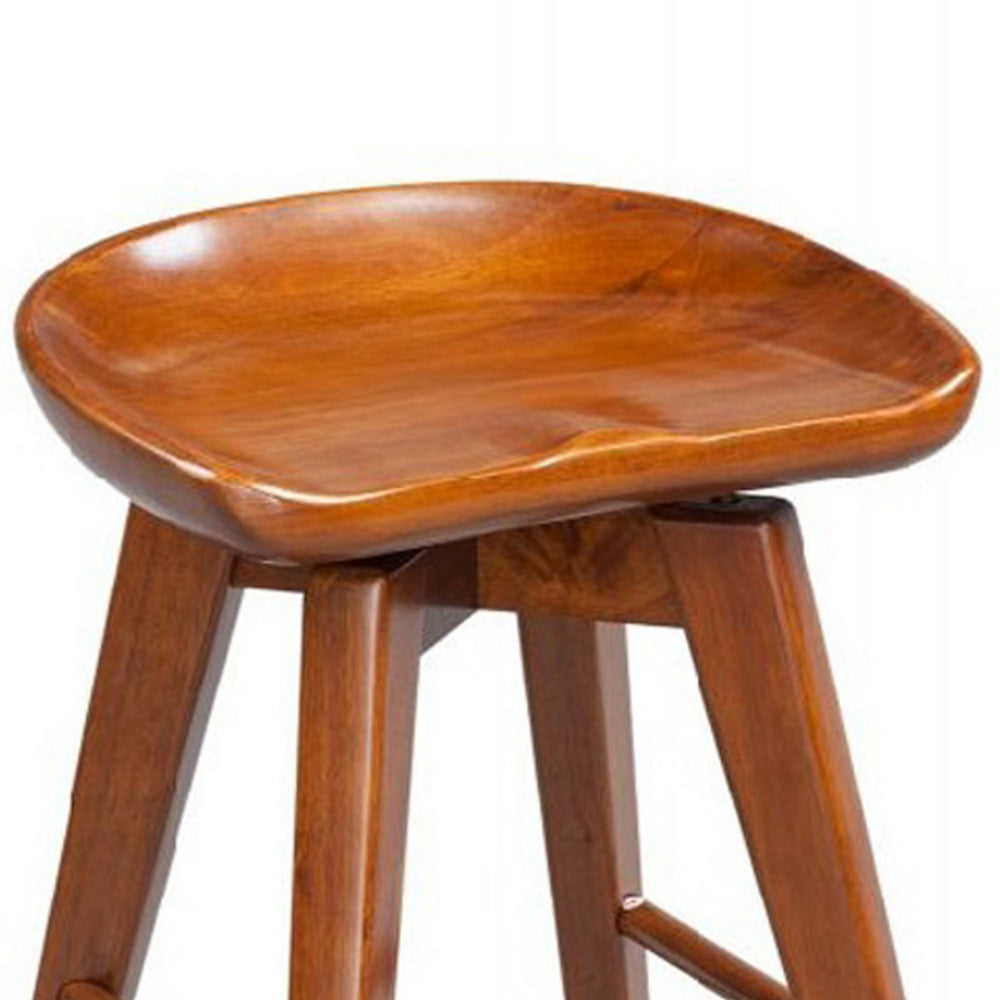 Benjara Contoured Seat Wooden Swivel Counter Stool with Angled Legs, Walnut Brown