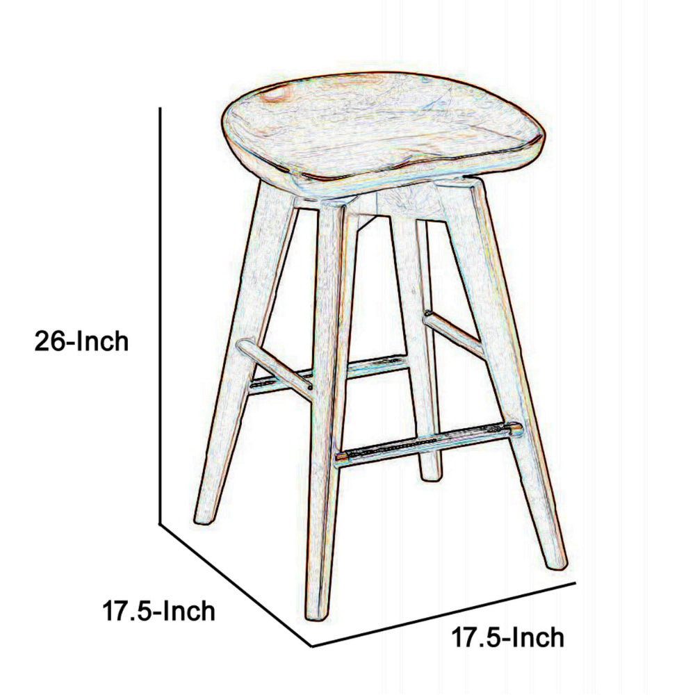 Benjara Contoured Seat Wooden Swivel Counter Stool with Angled Legs, Walnut Brown