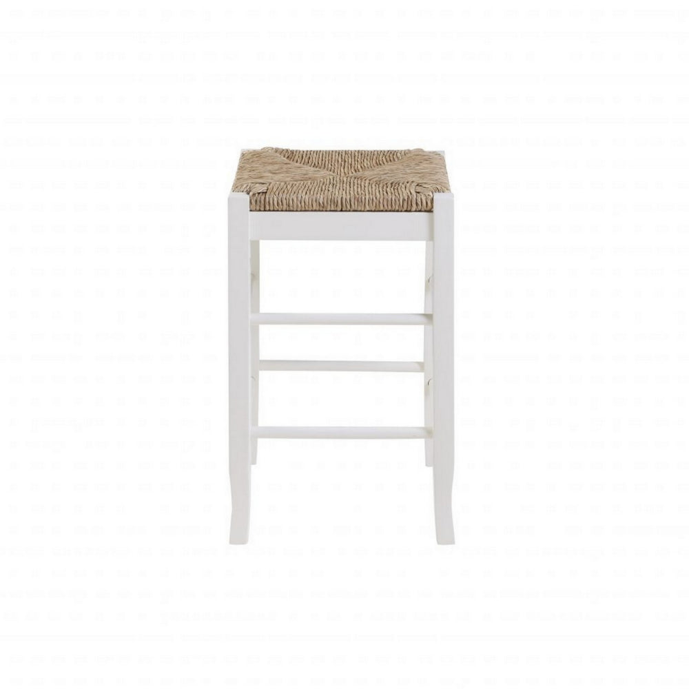 Benjara Square Wooden Frame Counter Stool with Hand Woven Rush, Ivory And Brown