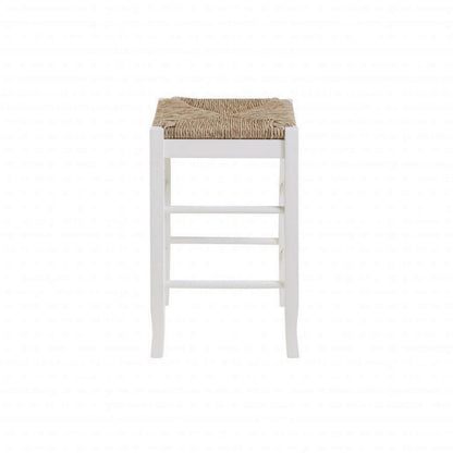 Benjara Square Wooden Frame Counter Stool with Hand Woven Rush, Ivory And Brown