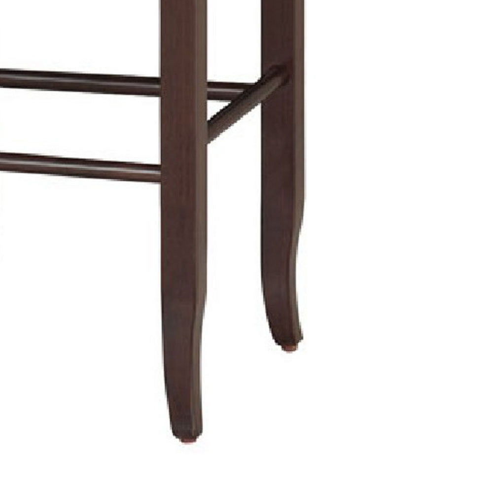 Benjara Rush Woven Wooden Frame Barstool with Saber Legs, Beige And Dark Brown