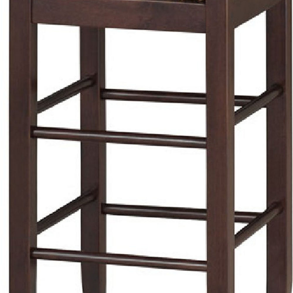 Benjara Rush Woven Wooden Frame Barstool with Saber Legs, Beige And Dark Brown