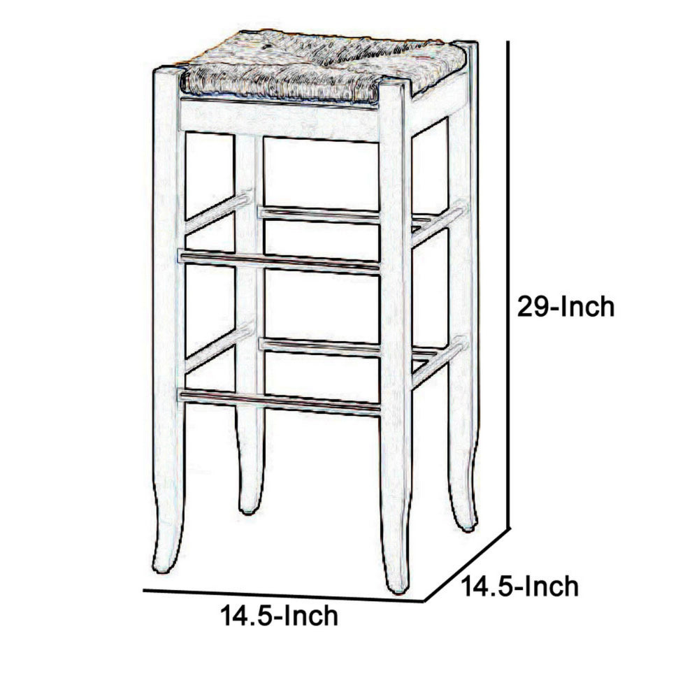 Benjara Rush Woven Wooden Frame Barstool with Saber Legs, Beige And Dark Brown