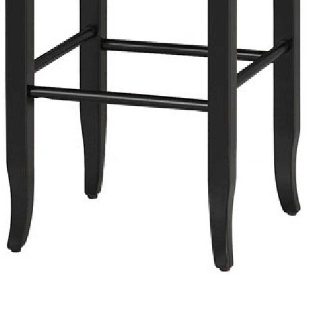 Benjara Rush Woven Wooden Frame Barstool with Saber Legs, Beige And Black