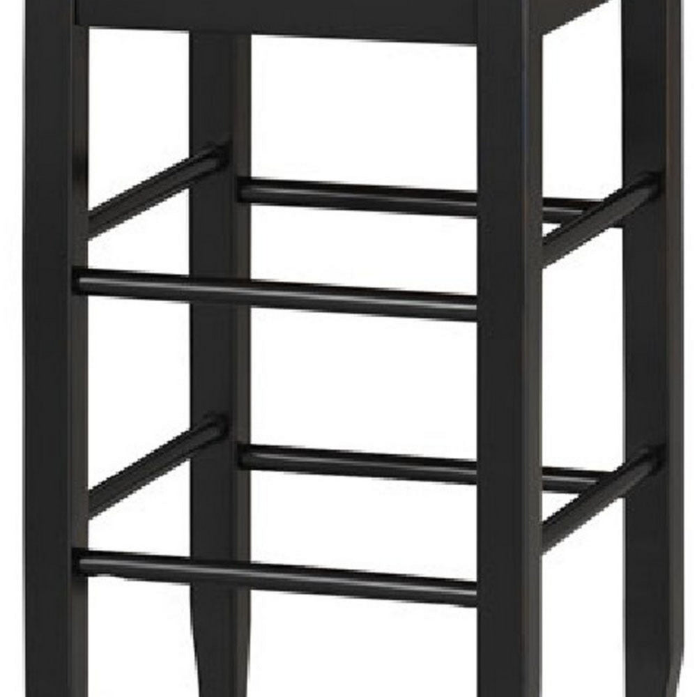 Benjara Rush Woven Wooden Frame Barstool with Saber Legs, Beige And Black