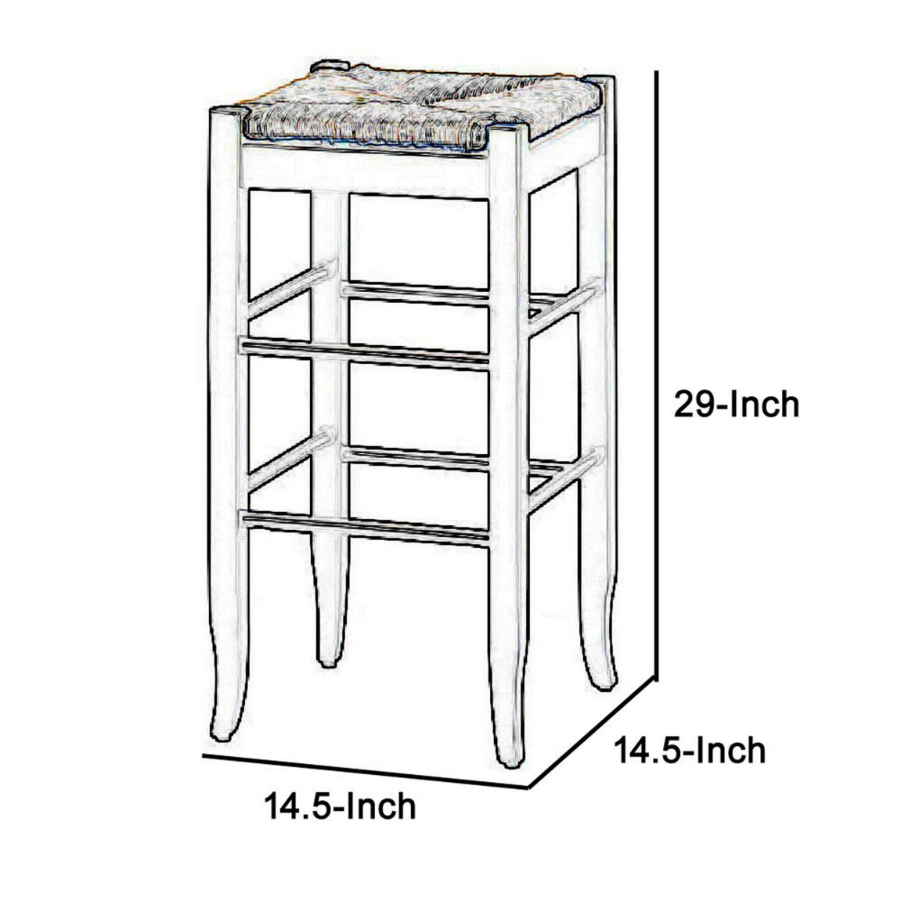 Benjara Rush Woven Wooden Frame Barstool with Saber Legs, Beige And Black