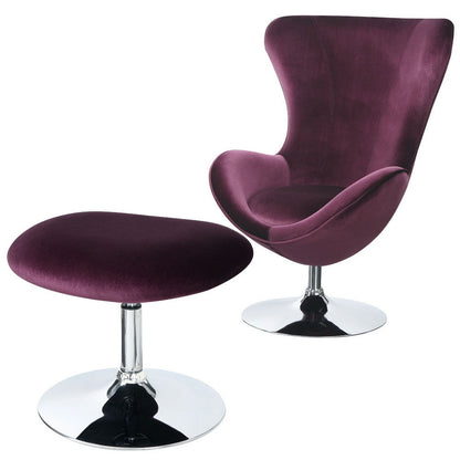 Benzara Fabric Curved Design Chair with Ottoman And Tubular Base, Set of 2, Purple