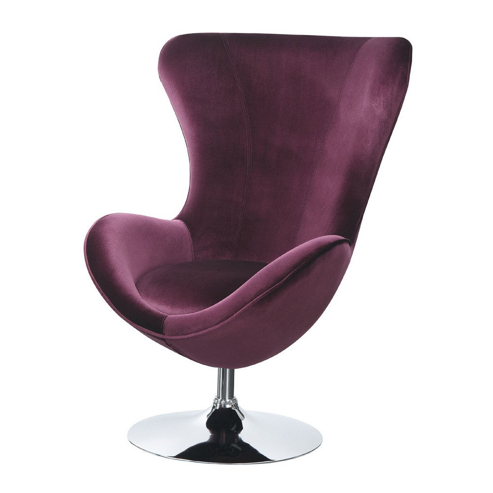 Benzara Fabric Curved Design Chair with Ottoman And Tubular Base, Set of 2, Purple