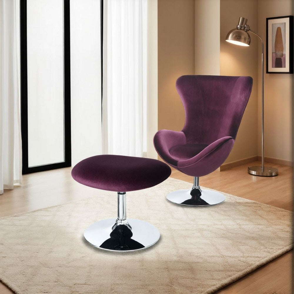 Benzara Fabric Curved Design Chair with Ottoman And Tubular Base, Set of 2, Purple