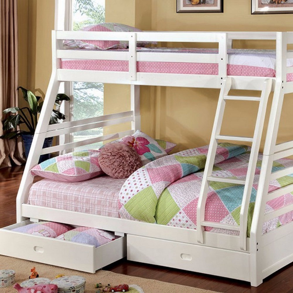 Benzara Twin Over Full Wooden Bunk Bed with Storage, White