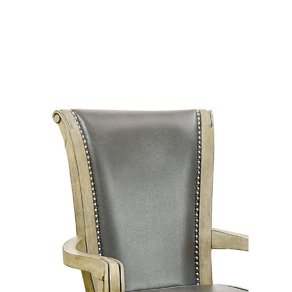 Benzara Winsome Contemporary Arm Chair With Caster Gray And Brown Pack of 2