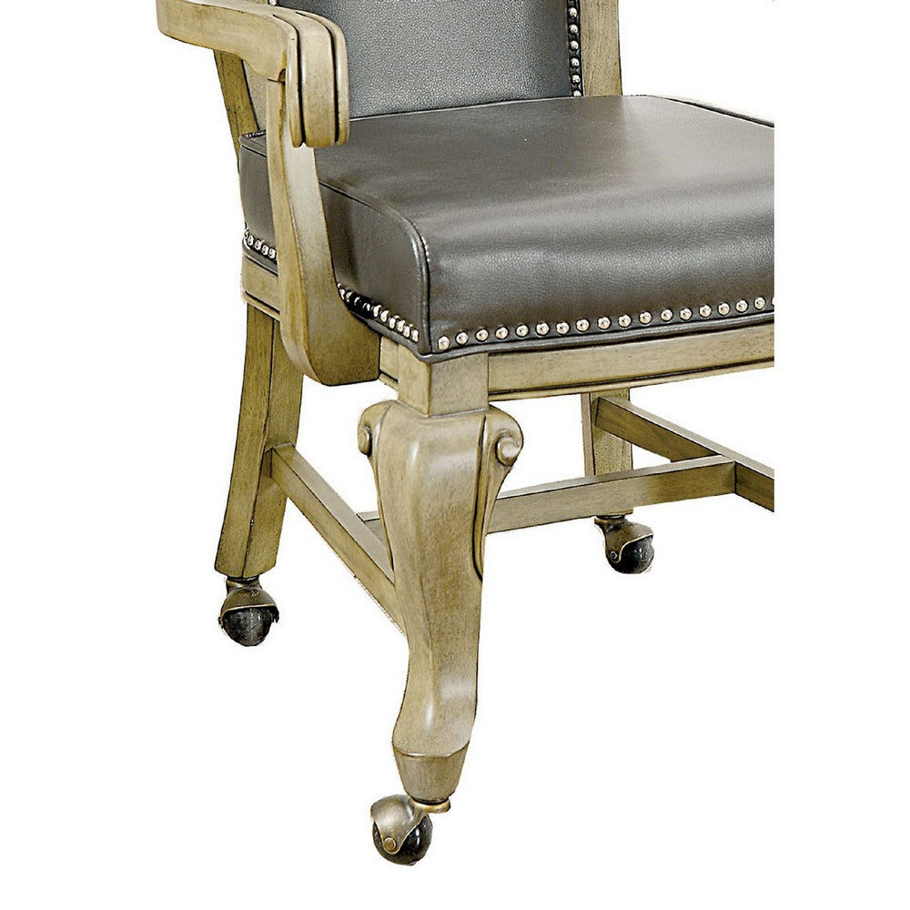 Benzara Winsome Contemporary Arm Chair With Caster Gray And Brown Pack of 2