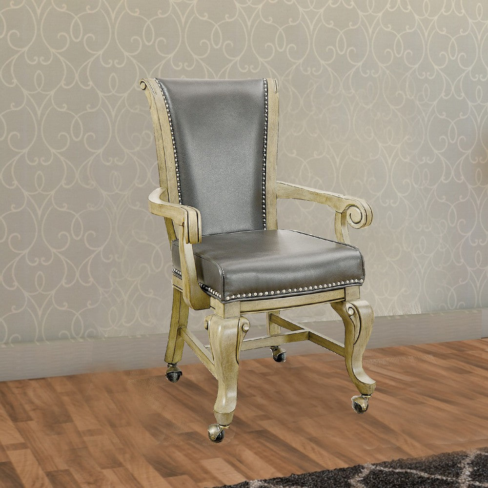 Benzara Winsome Contemporary Arm Chair With Caster Gray And Brown Pack of 2