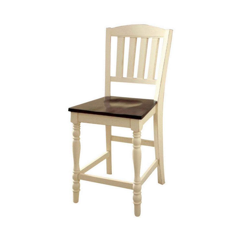 Benzara Harrisburg II Cottage Counter Height Chair, White & Dark Oak Finish, Set of 2