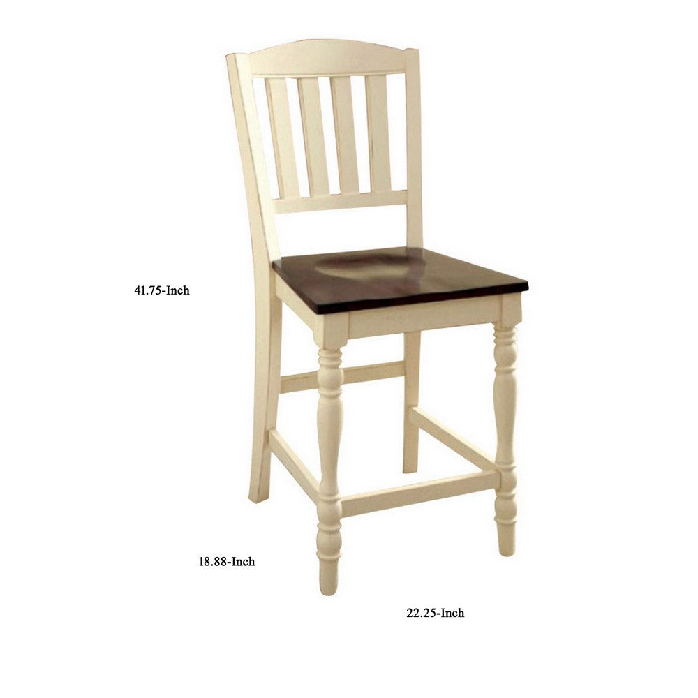 Benzara Harrisburg II Cottage Counter Height Chair, White & Dark Oak Finish, Set of 2