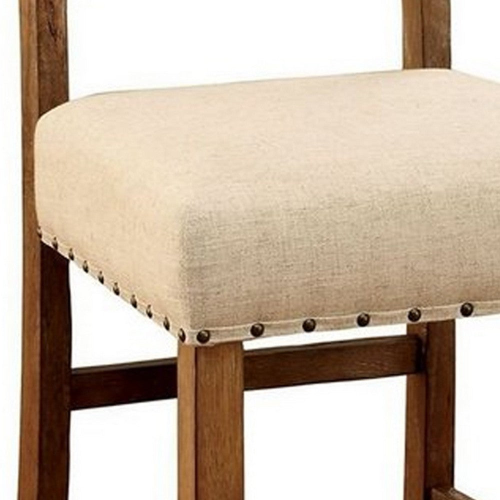 Benzara Sania Rustic Counter Height Chair In Ivory Linen, Set of 2