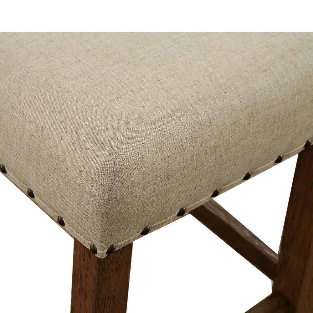 Benzara Sania Rustic Counter Height Chair In Ivory Linen, Set of 2