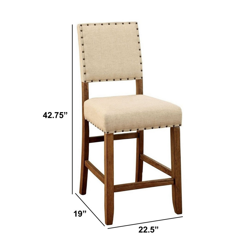 Benzara Sania Rustic Counter Height Chair In Ivory Linen, Set of 2