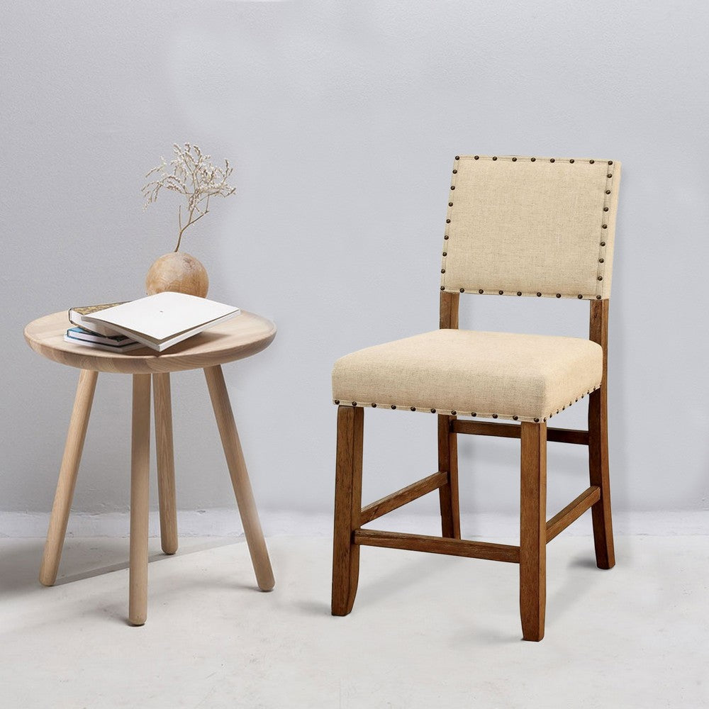 Benzara Sania Rustic Counter Height Chair In Ivory Linen, Set of 2