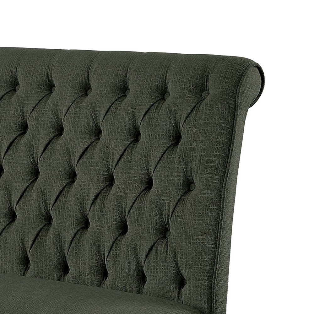 Benzara Button Tufted Fabric Upholstered Wooden Love Seat Bench, Beige And Black