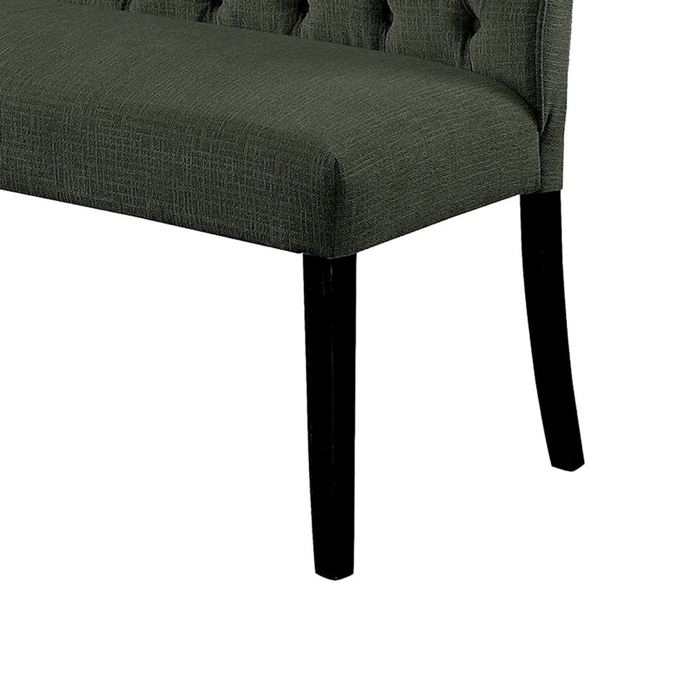 Benzara Button Tufted Fabric Upholstered Wooden Love Seat Bench, Beige And Black