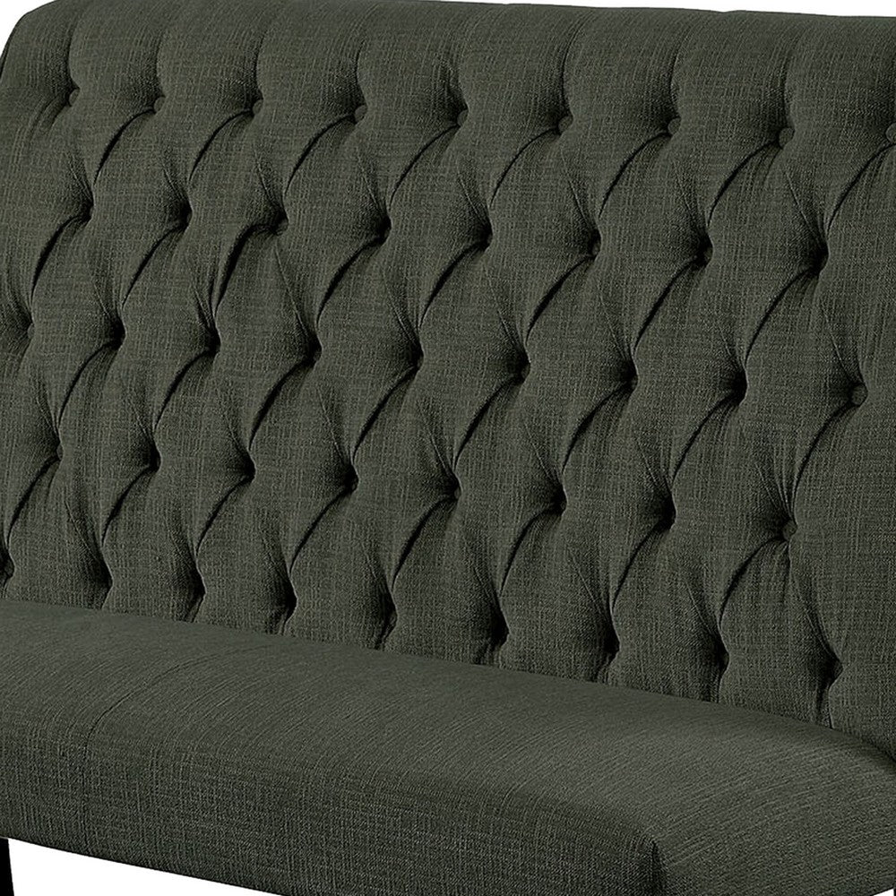 Benzara Button Tufted Fabric Upholstered Wooden Love Seat Bench, Beige And Black