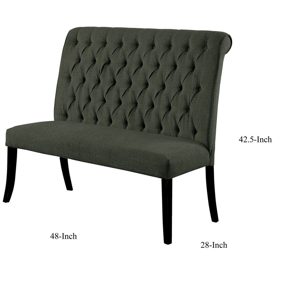 Benzara Button Tufted Fabric Upholstered Wooden Love Seat Bench, Beige And Black