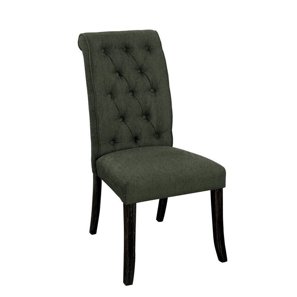 Benzara Button Tufted Wooden Fabric Upholstered Side Chair, Gray, Pack Of Two