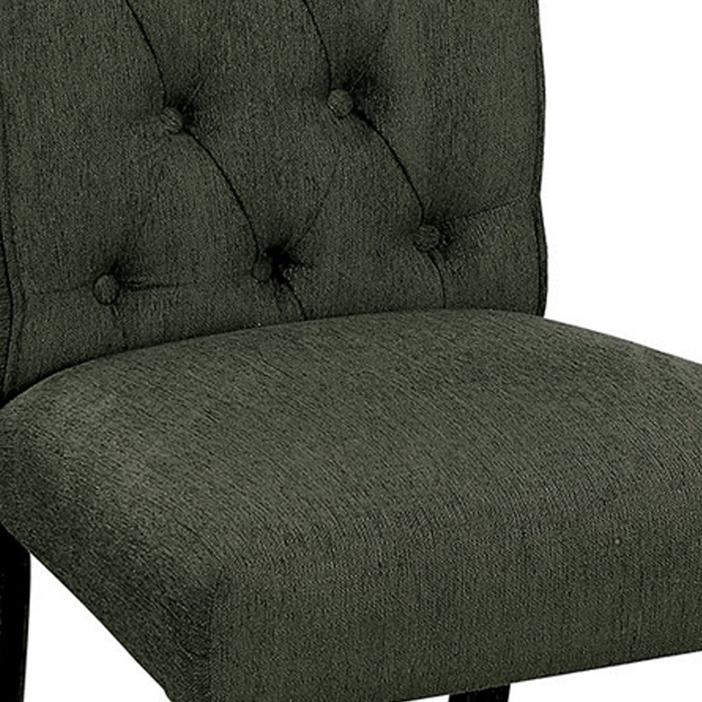 Benzara Button Tufted Wooden Fabric Upholstered Side Chair, Gray, Pack Of Two