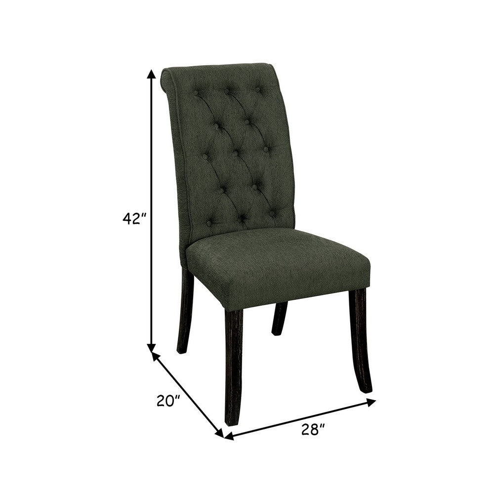Benzara Button Tufted Wooden Fabric Upholstered Side Chair, Gray, Pack Of Two