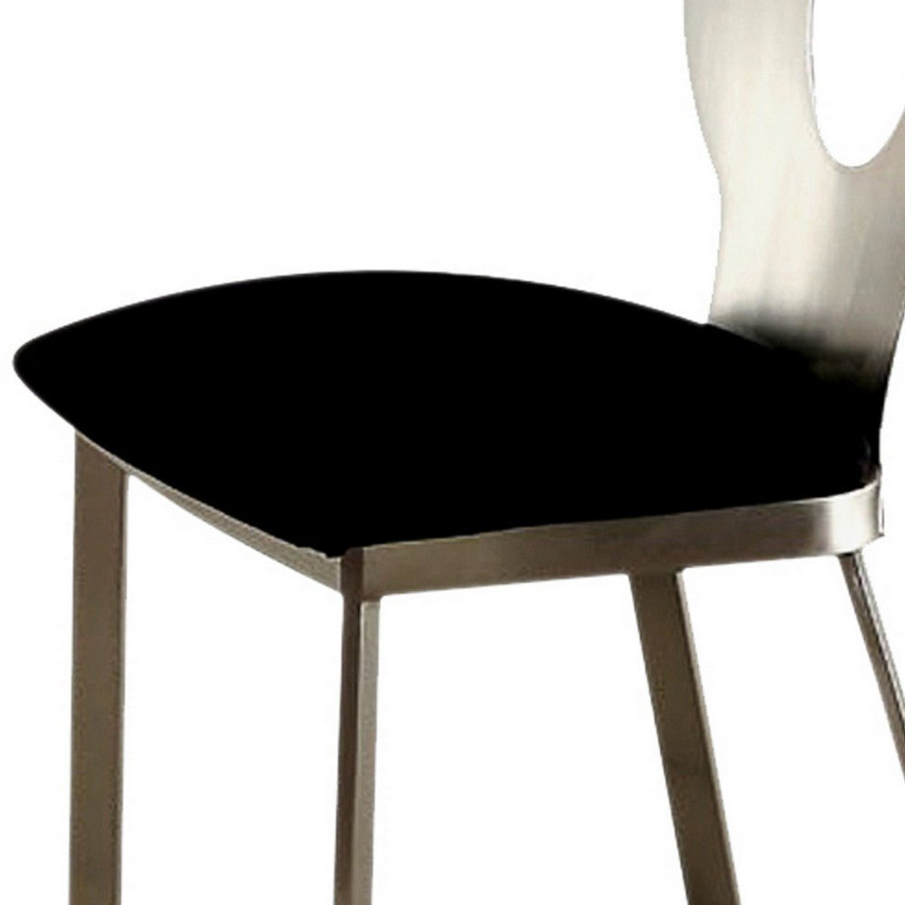 Benzara Metal Side Chair with Oval Cut Backrest, Set of 2, Silver And Black