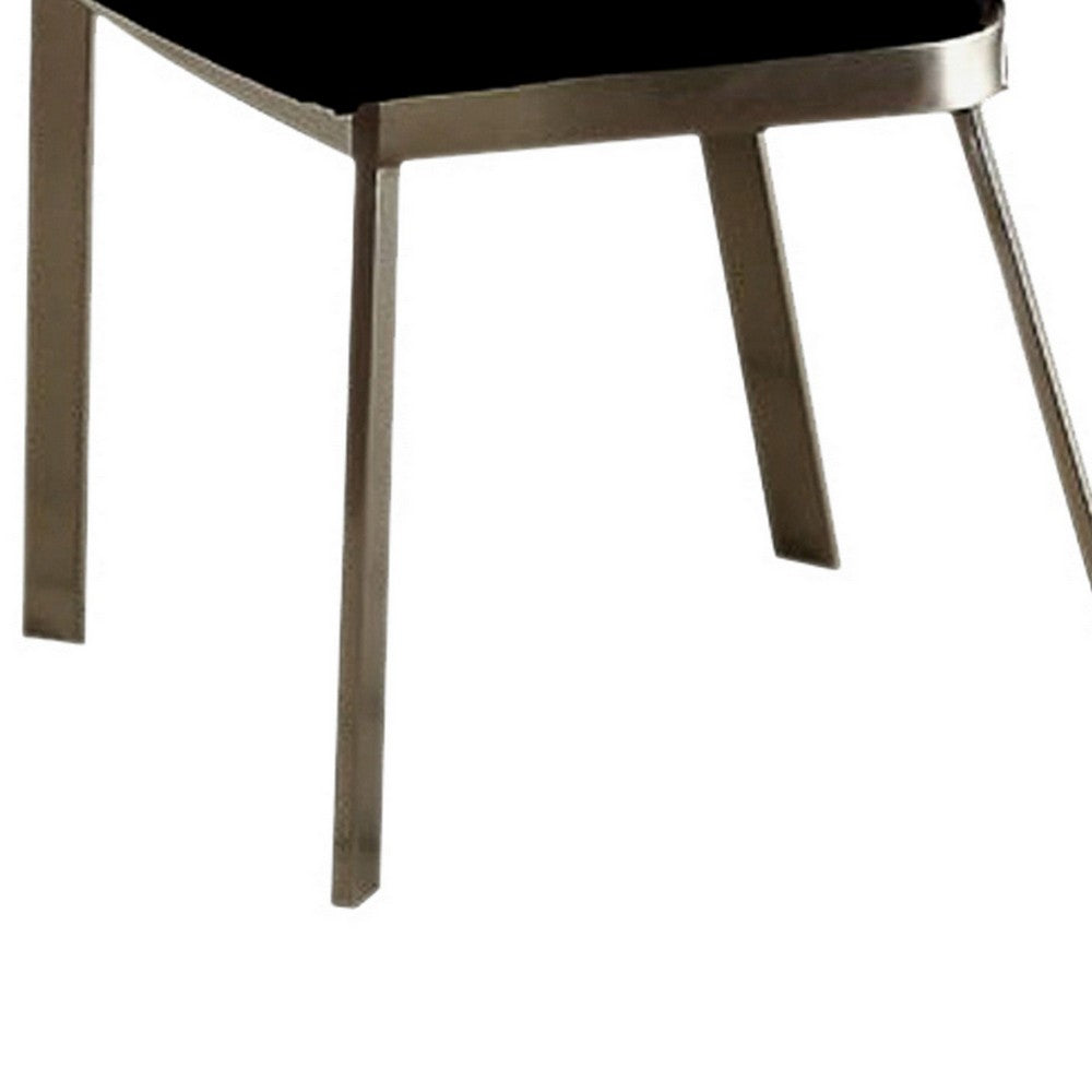 Benzara Metal Side Chair with Oval Cut Backrest, Set of 2, Silver And Black