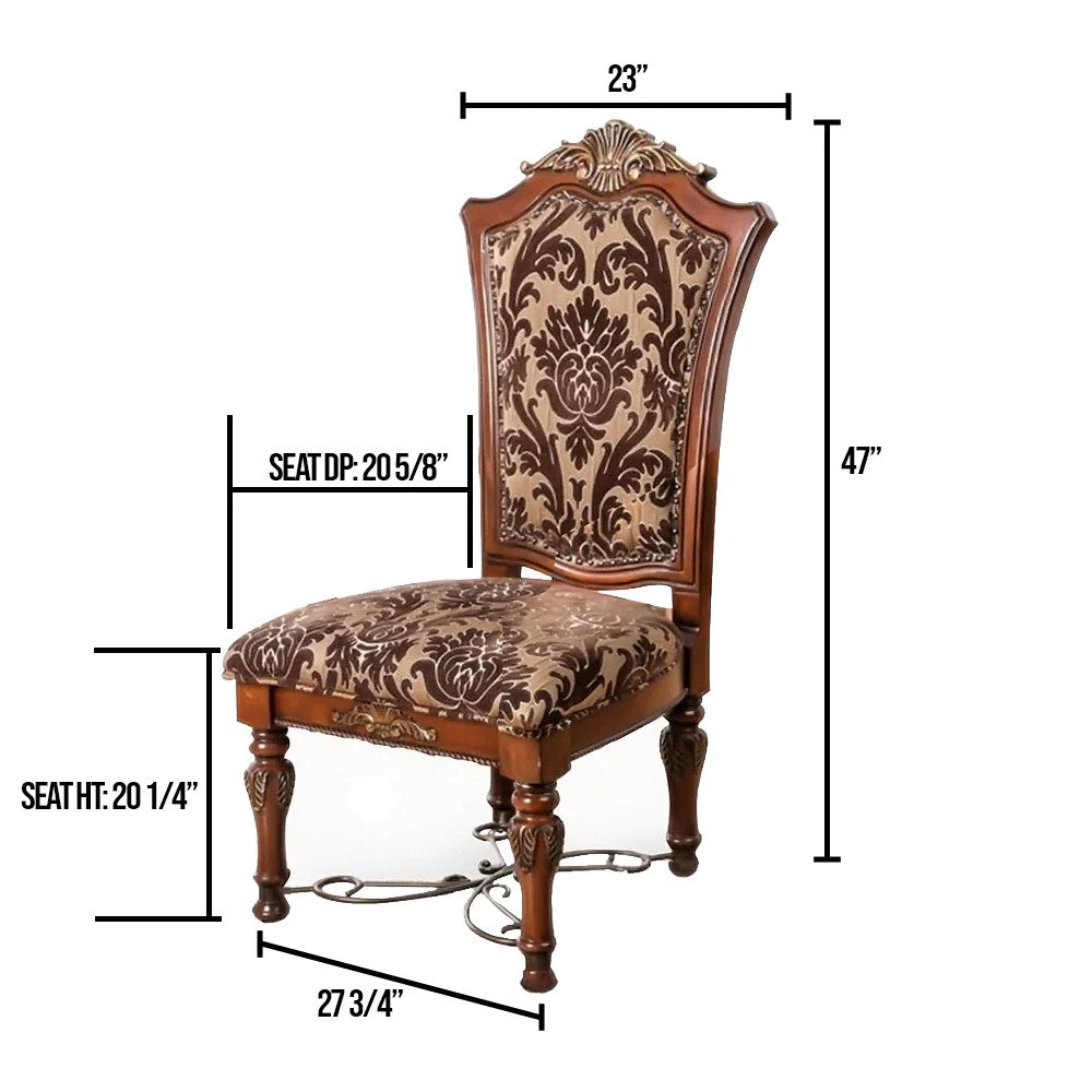 Benzara Wooden Fabric Upholstered Side Chair With Floral Print, Brown, Pack Of Two
