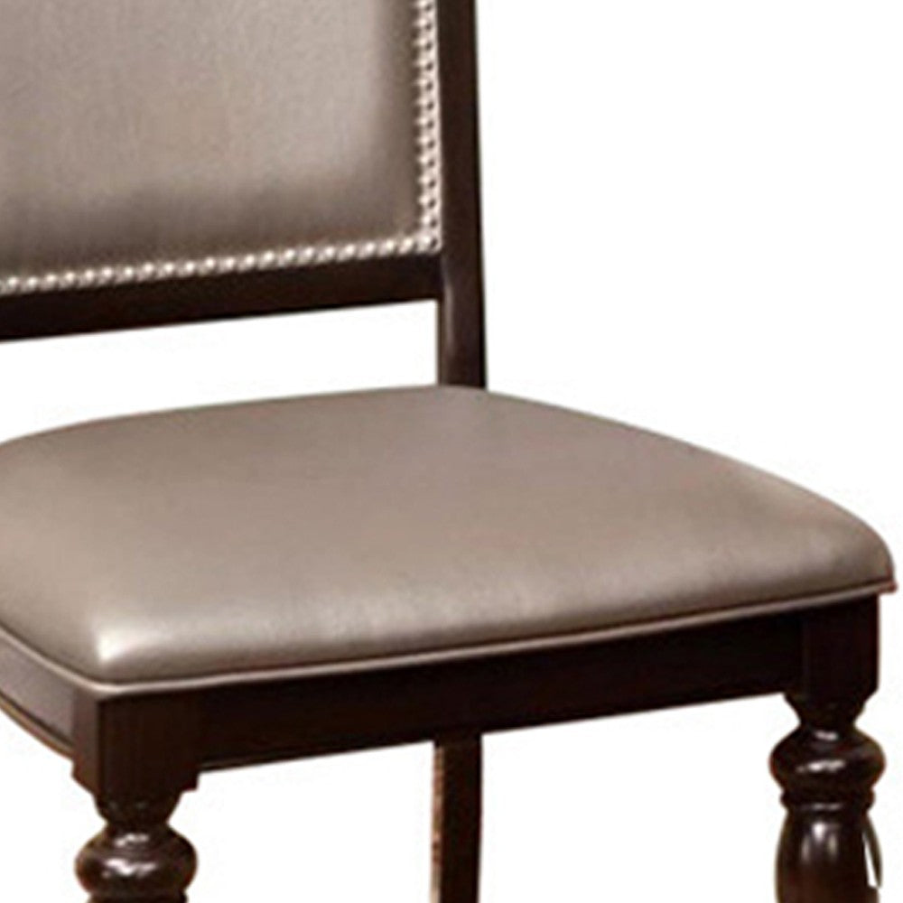 Benzara Harrington Transitional Side Chair With PVC, Brown Finish, Set of 2