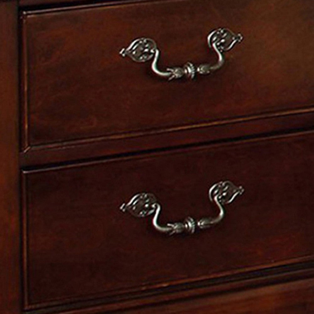 Benzara 2 Drawer Wooden Nightstand with Hidden Top Drawer And Metal Handles, Brown
